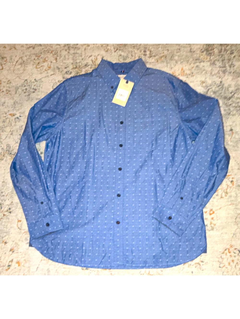 Boston Traders Men's XL Blue Geometric Woven Cotton Button-Down Shirt A395